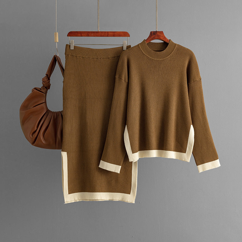 Brown triko İkili set with cream trim named Anouk, perfect for stylish outfits