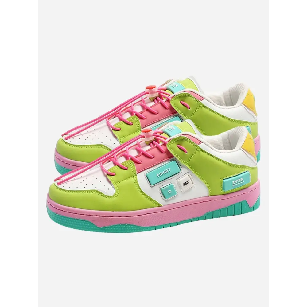 Bianzo davan kadın sneakers with colorful lime green, pink, white, and turquoise panels