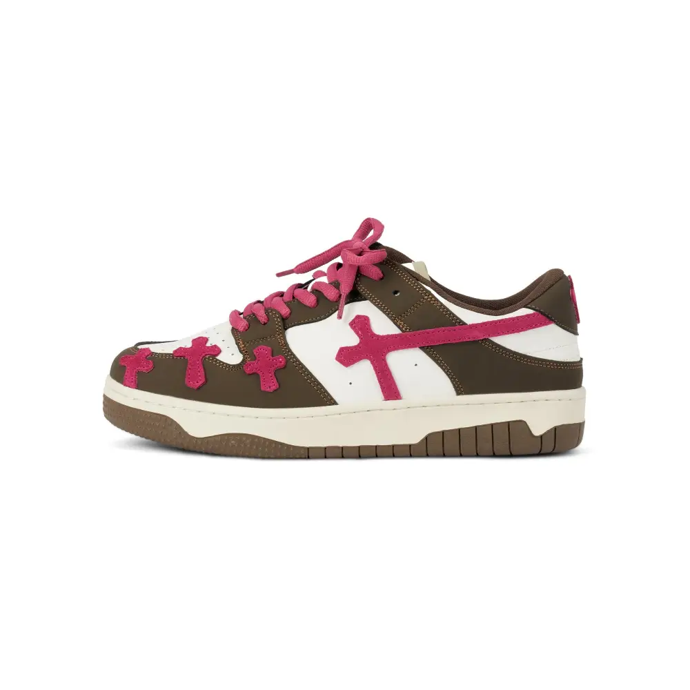 Bellarno kido sneakers in brown, white, and pink with stylish pink laces