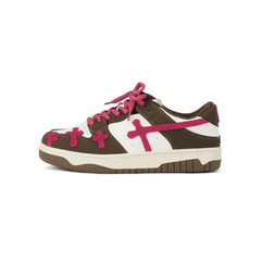 Bellarno kido sneakers in brown, white, and pink with stylish pink laces