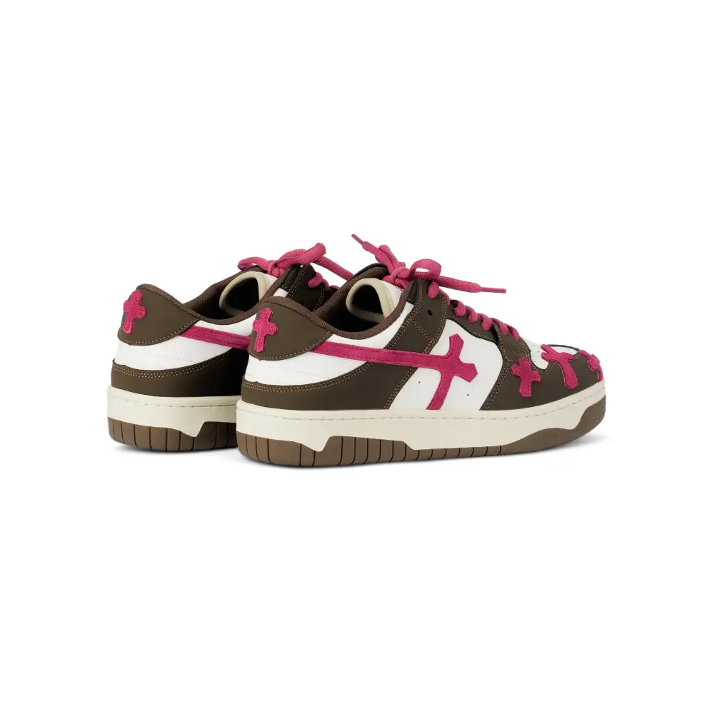 Bellarno kido sneakers in brown, white, and pink with stylish laces