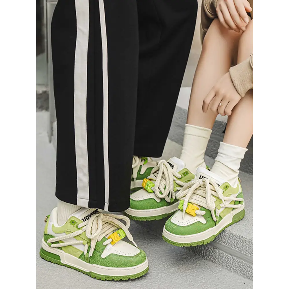 Belvaro Green and white nerin kadın sneakers with yellow accents and cream laces